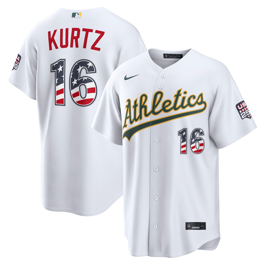 Men's Athletics Nick Kurtz Nike White USA 250 Fourth of July Home Stadium Jersey - Ujersey