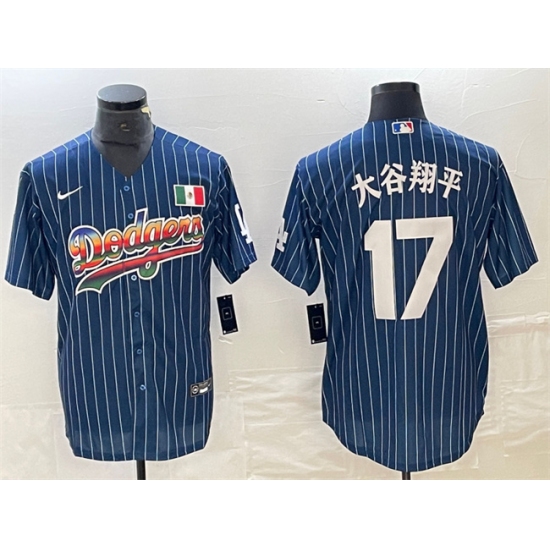 Men's Los Angeles Dodgers #17 大谷翔平 Navy Cool Base With Stitched Baseball Jersey - Ujersey