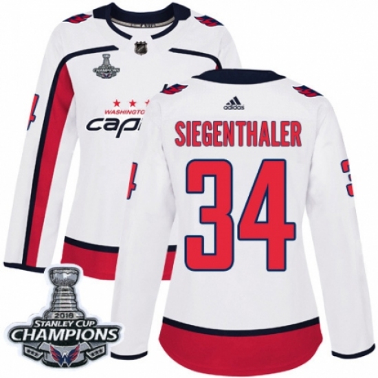 Women's Adidas Washington Capitals #34 Jonas Siegenthaler Authentic White Away 2018 Stanley Cup Final Champions NHL Jersey - Ujersey