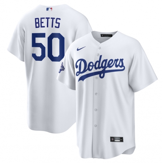 Men's Los Angeles Dodgers #50 Mookie Betts White 2025 World Series Champions Home Cool Base Stitched Baseball Jersey - Ujersey