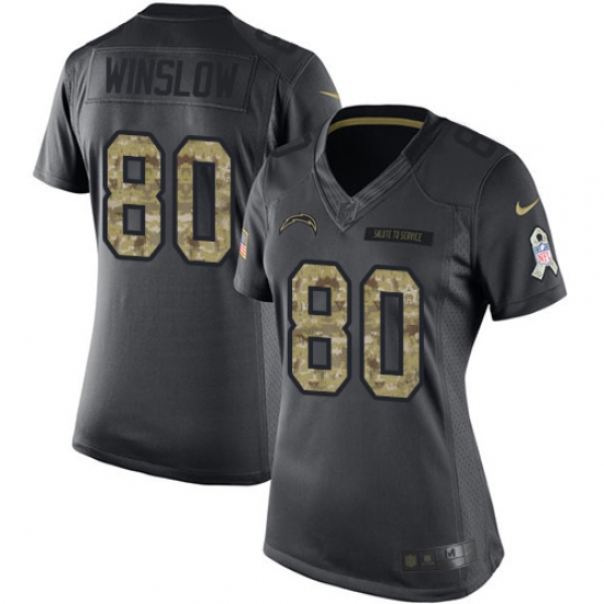Women's Nike Los Angeles Chargers #80 Kellen Winslow Limited Black 2016 Salute to Service NFL Jersey - Ujersey