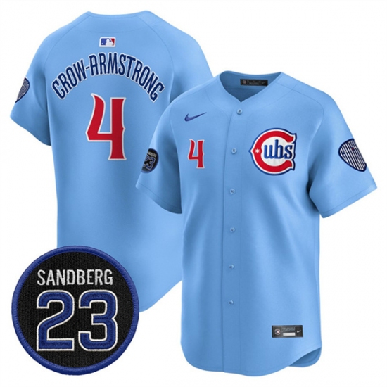 Men's Chicago Cubs #4 Pete Crow-Armstrong Blue 'Ryne Sandberg Tribute' Vapor Limited V2 Stitched Baseball Jersey - Ujersey