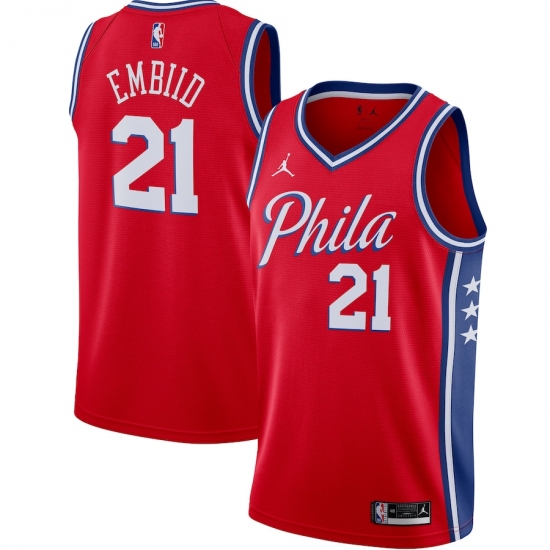 Men's Philadelphia 76ers #21 Joel Embiid Jordan Brand Red 2020-21 Swingman Jersey - Ujersey