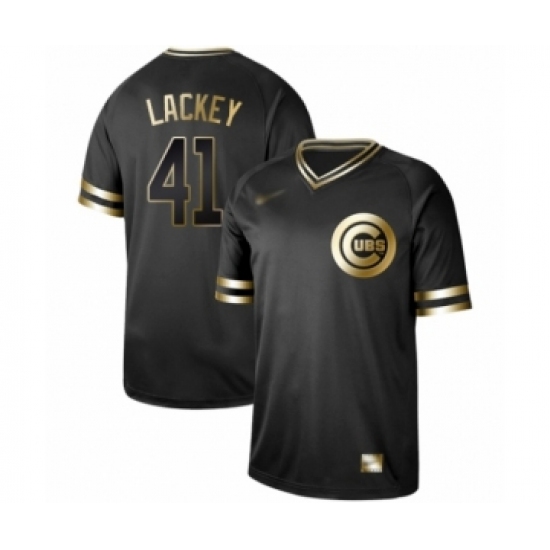 Men's Chicago Cubs #41 John Lackey Authentic Black Gold Fashion Baseball Jersey - Ujersey