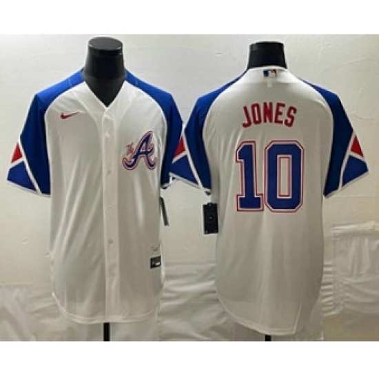 Men's Atlanta Braves #10 Chipper Jones White 2023 City Connect Cool Base Stitched Jersey - Ujersey