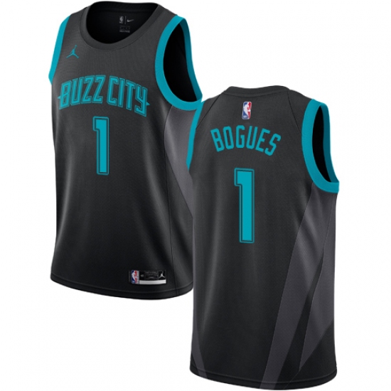 Women's Nike Jordan Charlotte Hornets #1 Muggsy Bogues Swingman Black NBA Jersey - 2018 19 City Edition - Ujersey