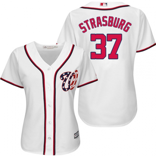 Women's Majestic Washington Nationals #37 Stephen Strasburg Authentic White MLB Jersey - Ujersey