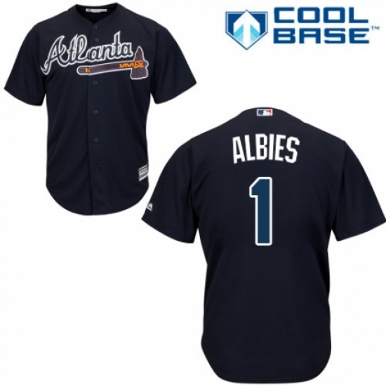 Men's Majestic Atlanta Braves #1 Ozzie Albies Replica Blue Alternate Road Cool Base MLB Jersey - Ujersey