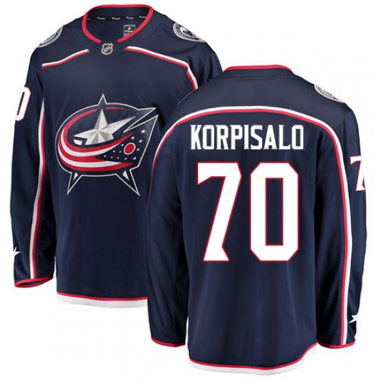 Men's Columbus Blue Jackets #70 Joonas Korpisalo Fanatics Branded Navy Blue Home Breakaway NHL Jersey - Ujersey