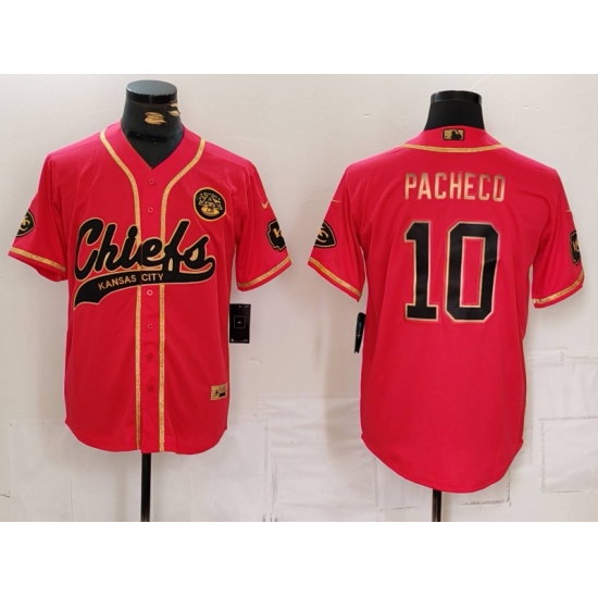 Men's Kansas City Chiefs #10 Isiah Pacheco Red Gold Cool Base Stitched Baseball Jersey - Ujersey