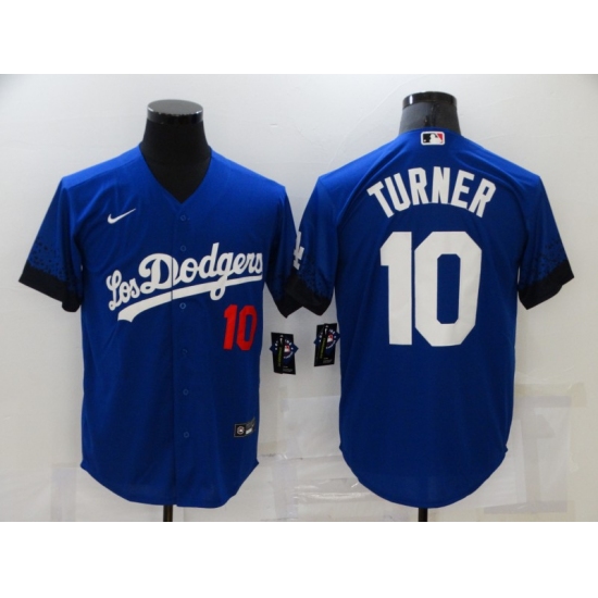 Men's Los Angeles Dodgers #10 Justin Turner Blue Game City Player Jersey - Ujersey