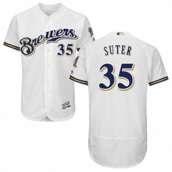 Men's Majestic Milwaukee Brewers #35 Brent Suter Navy Blue Alternate Flex Base Authentic Collection MLB Jersey - Ujersey