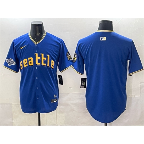 Men's Seattle Mariners Blank Royal With 2025 AL West Division Champions City Connect Limited Stitched Baseball Jersey - Ujersey