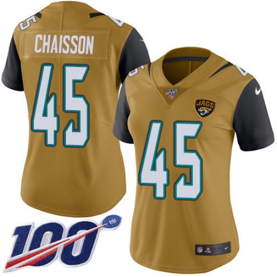 Women's Jacksonville Jaguars #45 K'Lavon Chaisson Gold Stitched NFL Limited Rush 100th Season Jersey - Ujersey