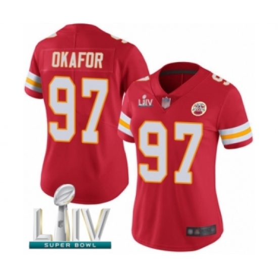 Women's Kansas City Chiefs #97 Alex Okafor Red Team Color Vapor Untouchable Limited Player Super Bowl LIV Bound Football Jersey - Ujersey