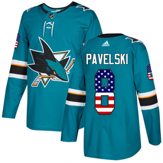 Youth Adidas San Jose Sharks #8 Joe Pavelski Authentic Teal Green USA Flag Fashion NHL Jersey - Ujersey