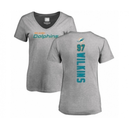 Football Women's Miami Dolphins #97 Christian Wilkins Ash Backer T-Shirt - Ujersey