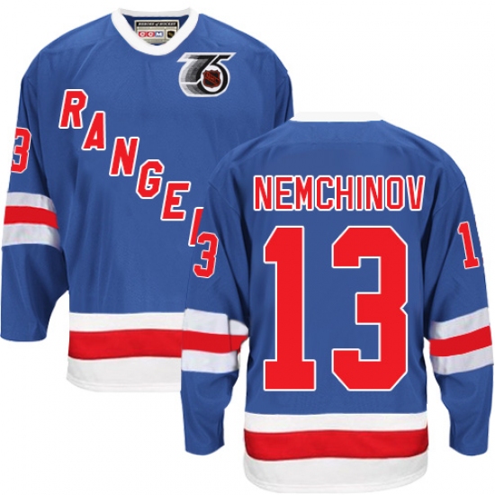 Men's CCM New York Rangers #13 Sergei Nemchinov Premier Royal Blue 75TH Throwback NHL Jersey - Ujersey