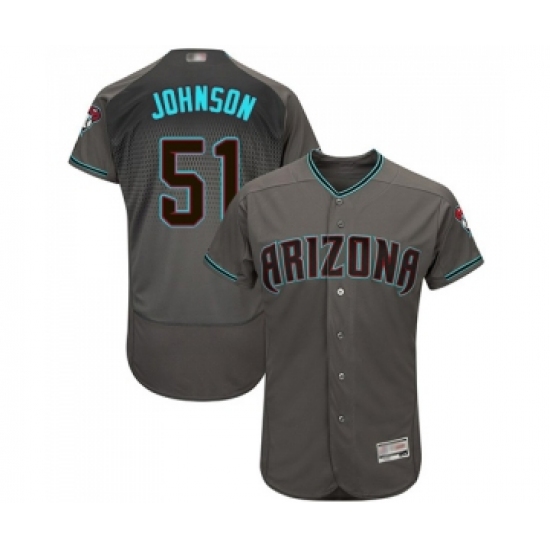 Men's Arizona Diamondbacks #51 Randy Johnson Gray Teal Alternate Authentic Collection Flex Base Baseball Jersey - Ujersey