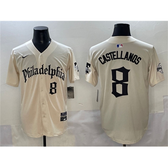 Men's Philadelphia Phillies #8 Nick Castellanos Cream Gothic Vapor Limited Stitched Jersey - Ujersey