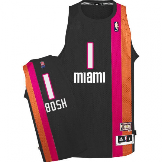 Men's Adidas Miami Heat #1 Chris Bosh Authentic Black ABA Hardwood Classic NBA Jersey - Ujersey