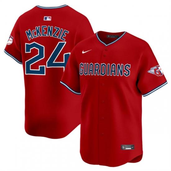 Men's Cleveland Guardians #24 Triston McKenzie Red Alternate Limited Stitched Baseball Jersey - Ujersey
