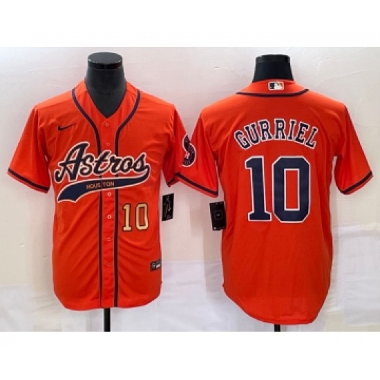 Men's Houston Astros #10 Yuli Gurriel Number Orange Cool Base Stitched Baseball Jersey - Ujersey