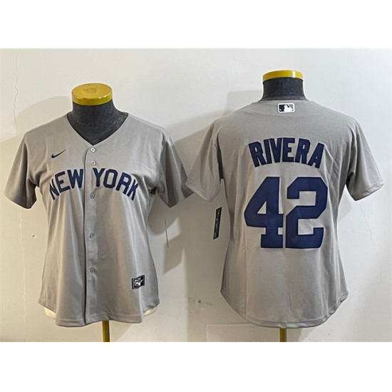 Women's New York Yankees #42 Mariano Rivera Grey Cool Base Stitched Baseball Jersey(Run Small) - Ujersey