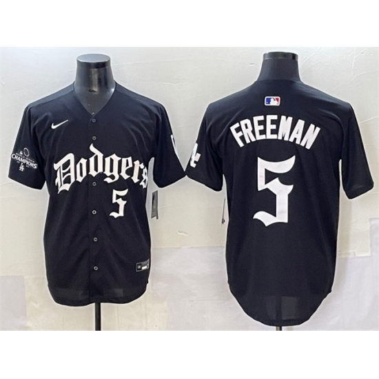 Men's Los Angeles Dodgers #5 Freddie Freeman Black 2025 LA Gothic Style With 2024 World Series Champions Vapor Premier Limited Stitched Baseball Jersey - Ujersey