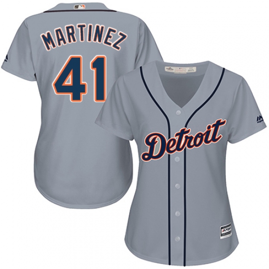 Women's Majestic Detroit Tigers #41 Victor Martinez Authentic Grey Road Cool Base MLB Jersey