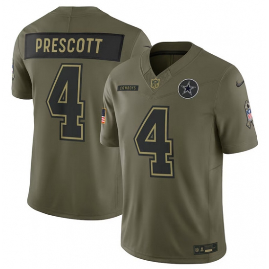 Men's Dallas Cowboys #4 Dak Prescott Olive 2025 Salute to Service Limited Football Stitched Jersey - Ujersey
