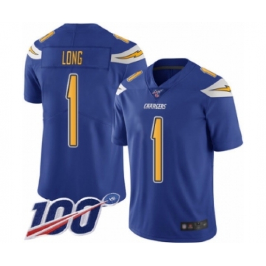Men's Los Angeles Chargers #1 Ty Long Limited Electric Blue Rush Vapor Untouchable 100th Season Football Jersey - Ujersey