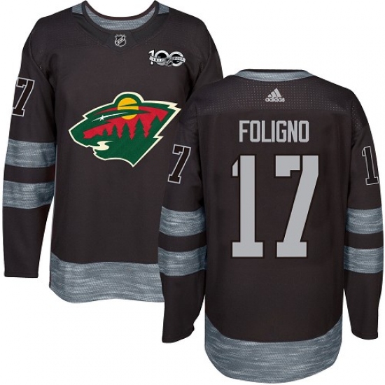 Men's Adidas Minnesota Wild #17 Marcus Foligno Premier Black 1917-2017 100th Anniversary NHL Jersey - Ujersey