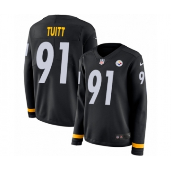 Women's Nike Pittsburgh Steelers #91 Stephon Tuitt Limited Black Therma Long Sleeve NFL Jersey - Ujersey