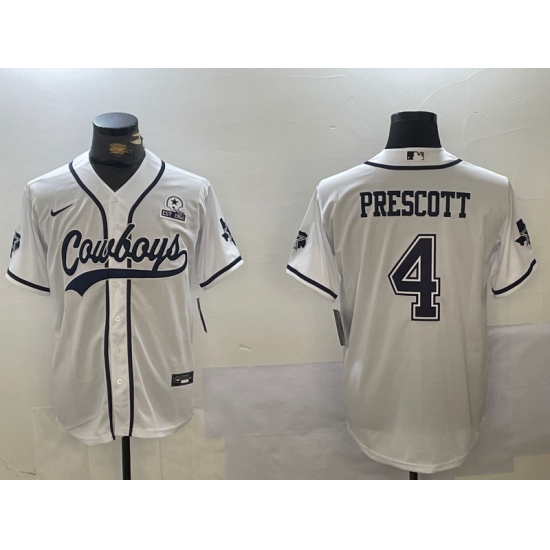 Men's Dallas Cowboys #4 Dak Prescott White With 1960 Cool Base Stitched Baseball Jersey - Ujersey