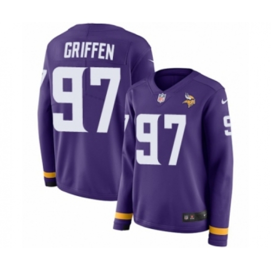 Women's Nike Minnesota Vikings #97 Everson Griffen Limited Purple Therma Long Sleeve NFL Jersey - Ujersey