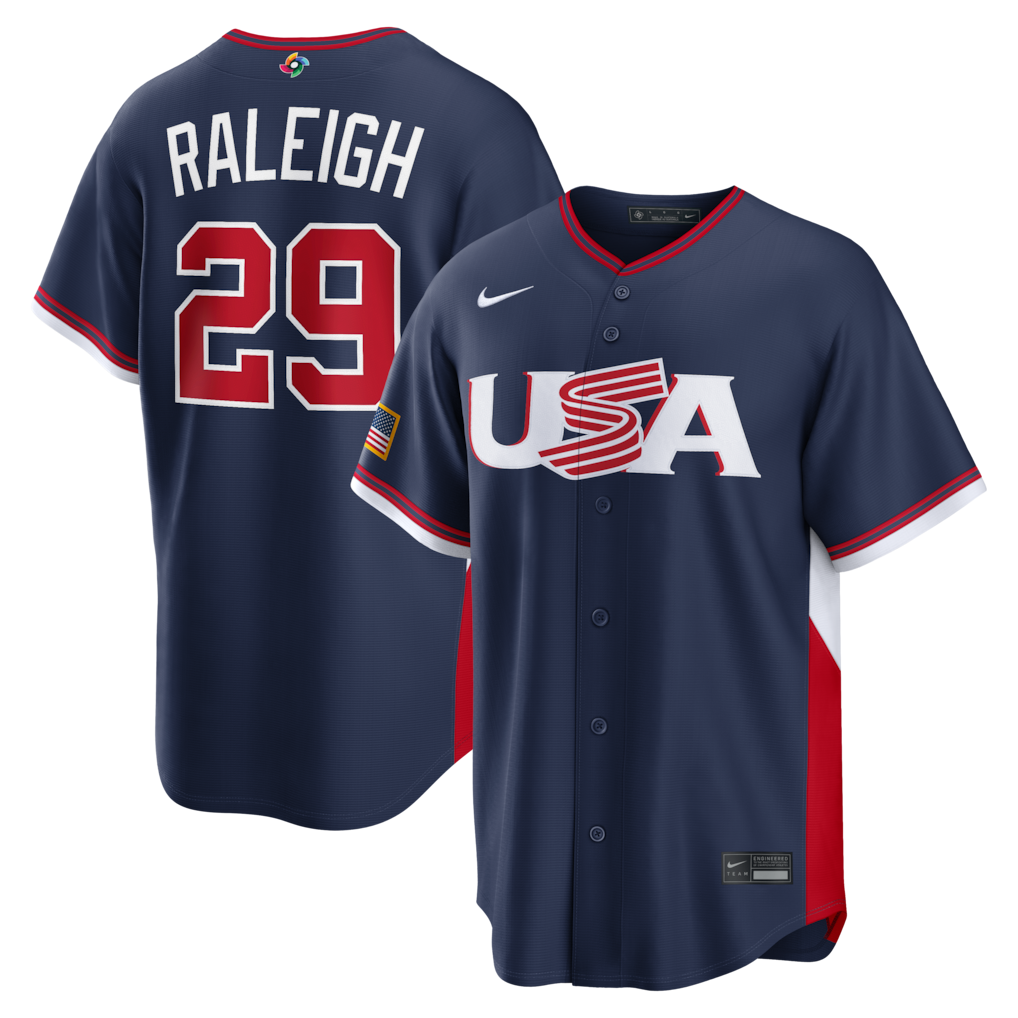 Men's USA Baseball Cal Raleigh Nike Navy 2026 World Baseball Classic Road Stadium Jersey - U-jersey