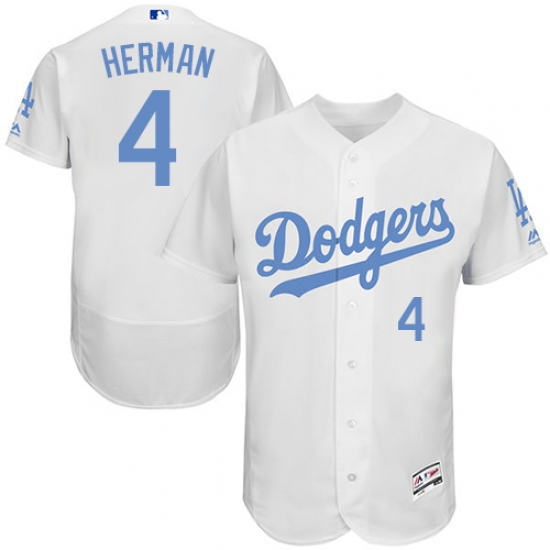 Men's Majestic Los Angeles Dodgers #4 Babe Herman Authentic White 2016 Father's Day Fashion Flex Base MLB Jersey - Ujersey