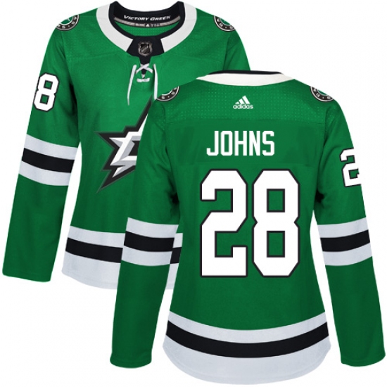 Women's Adidas Dallas Stars #28 Stephen Johns Authentic Green Home NHL Jersey