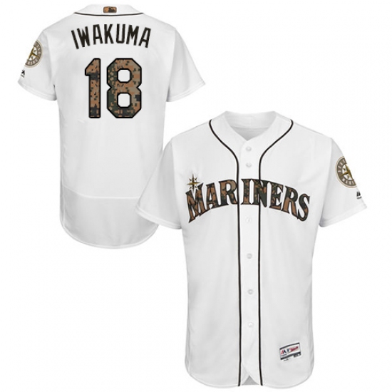 Men's Majestic Seattle Mariners #18 Hisashi Iwakuma Authentic White 2016 Memorial Day Fashion Flex Base MLB Jersey - Ujersey