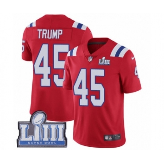 Men's Nike New England Patriots #45 Donald Trump Red Alternate Vapor Untouchable Limited Player Super Bowl LIII Bound NFL Jersey - Ujersey