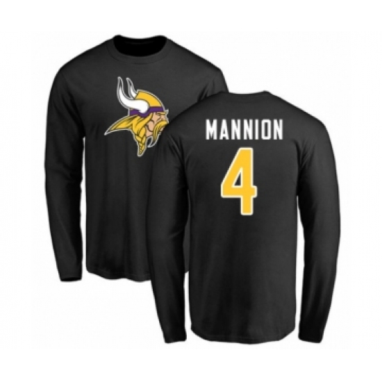 Football Minnesota Vikings #4 Sean Mannion Black Name & Number Logo Long Sleeve T-Shirt - Ujersey