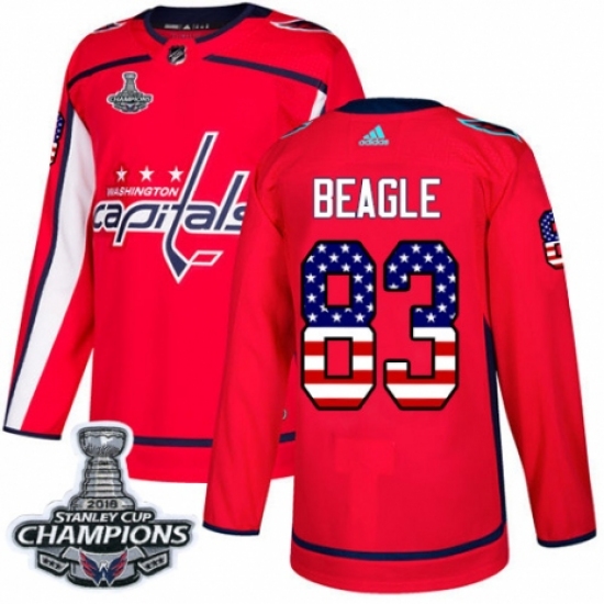 Men's Adidas Washington Capitals #83 Jay Beagle Authentic Red USA Flag Fashion 2018 Stanley Cup Final Champions NHL Jersey - Ujersey