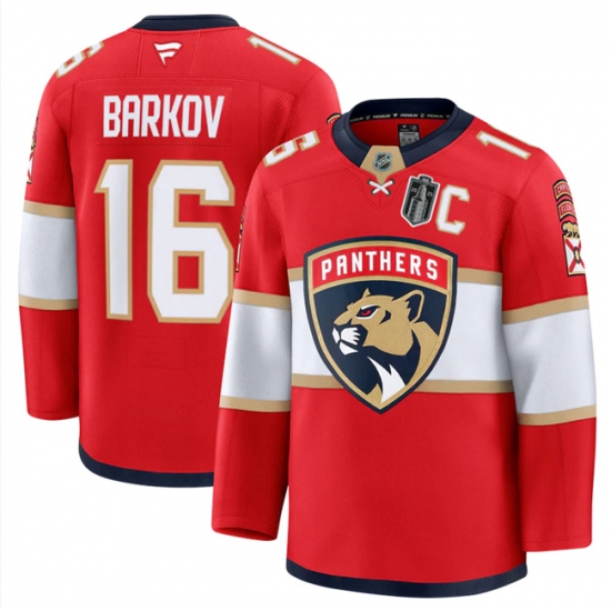 Men's Florida Panthers #16 Aleksander Barkov Red 2025 Stanley Cup Final Stitched Hockey Jersey - Ujersey