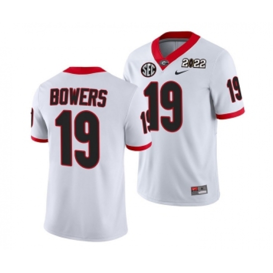 Men’s Georgia Bulldogs #19 Brock Bowers 2022 Patch White College Football Stitched Jersey - Ujersey