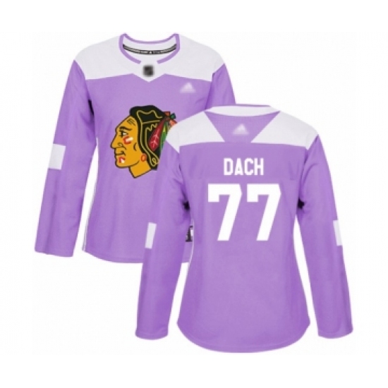 Women's Chicago Blackhawks #77 Kirby Dach Authentic Purple Fights Cancer Practice Hockey Jersey - Ujersey