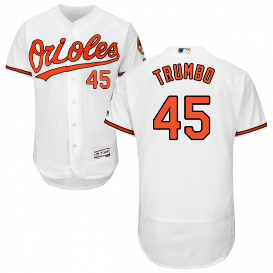 Men's Majestic Baltimore Orioles #45 Mark Trumbo White Home Flex Base Authentic Collection MLB Jersey - Ujersey