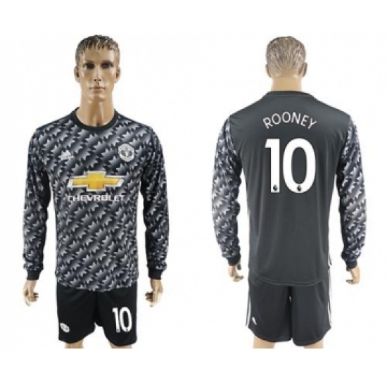 Manchester United #10 Rooney Black Long Sleeves Soccer Club Jersey
