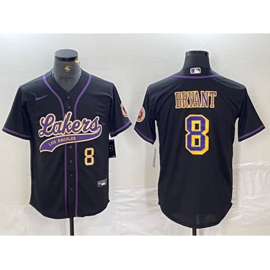 Men's Los Angeles Lakers #8 Kobe Bryant Black Cool Base Stitched Baseball Jerseys - Ujersey