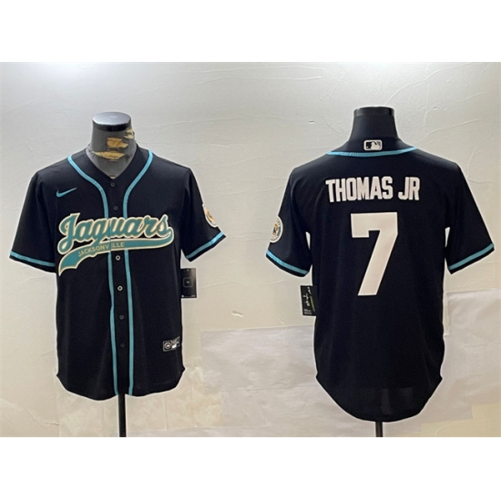 Men's Jacksonville Jaguars #7 Brian Thomas Jr Black With Cool Base Stitched Baseball Jersey - Ujersey